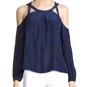 Ramy Brook Navy Cold Shoulder Long Sleeve Lightweight Blouse Top Size Small